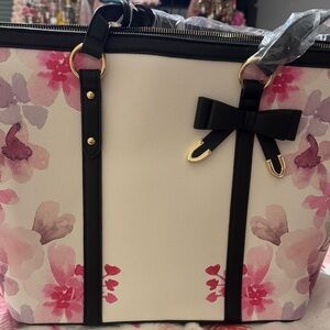 Floral Pink and Black Women's Bag black coin purse included